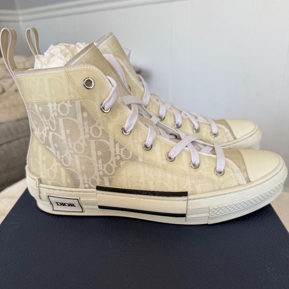 Dior Cream High-Top Sneakers - Picture 3 of 9